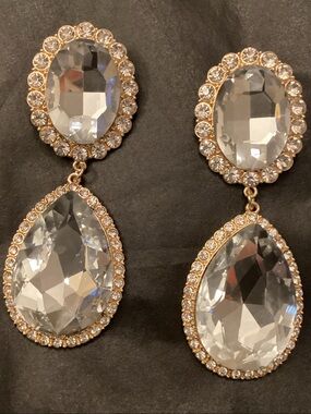 Classic Gold-Tone Teardrop Crystal Drop Earrings - Clear